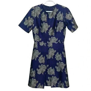 S Pearl Fitted Dress Blue w Silver Roses Size  4